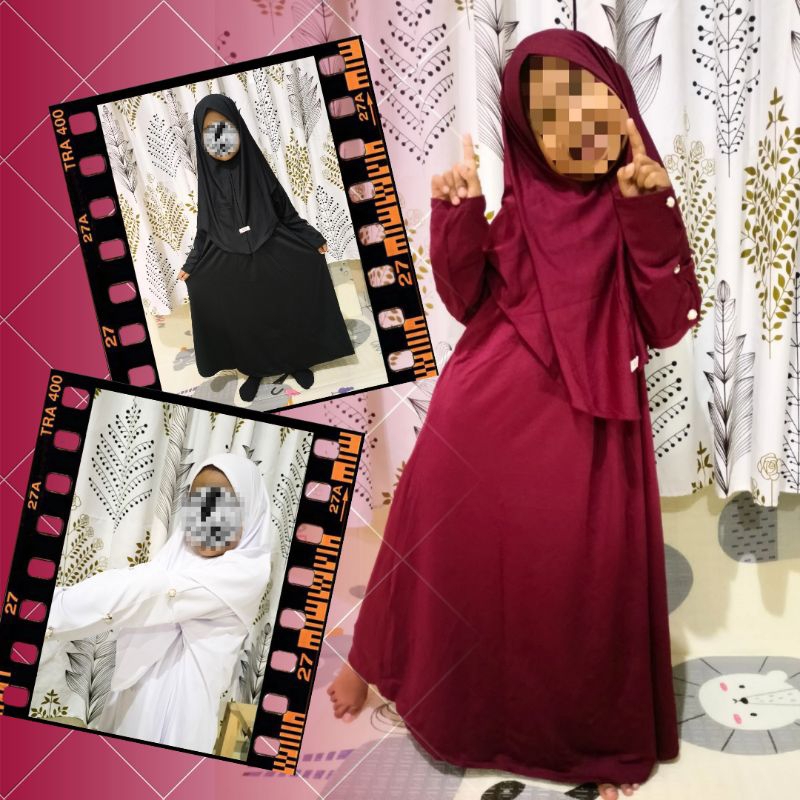 Gamis Abaya Bayi dan Anak Warna Putih dan Hitam Set Hijab