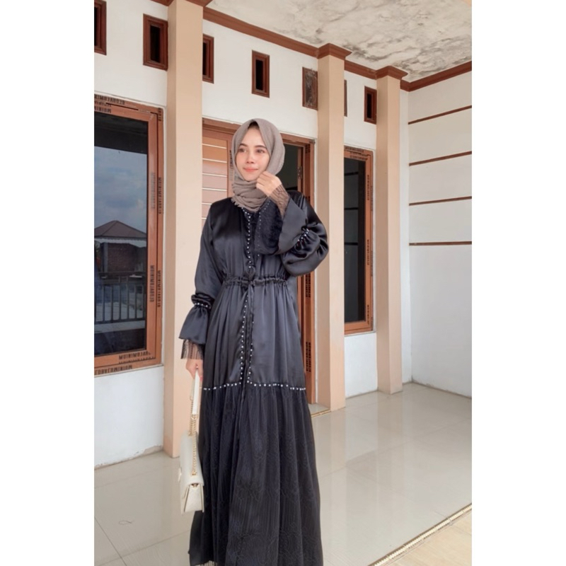 Abaya Gamis Hitam Brukat Lembut Mewah