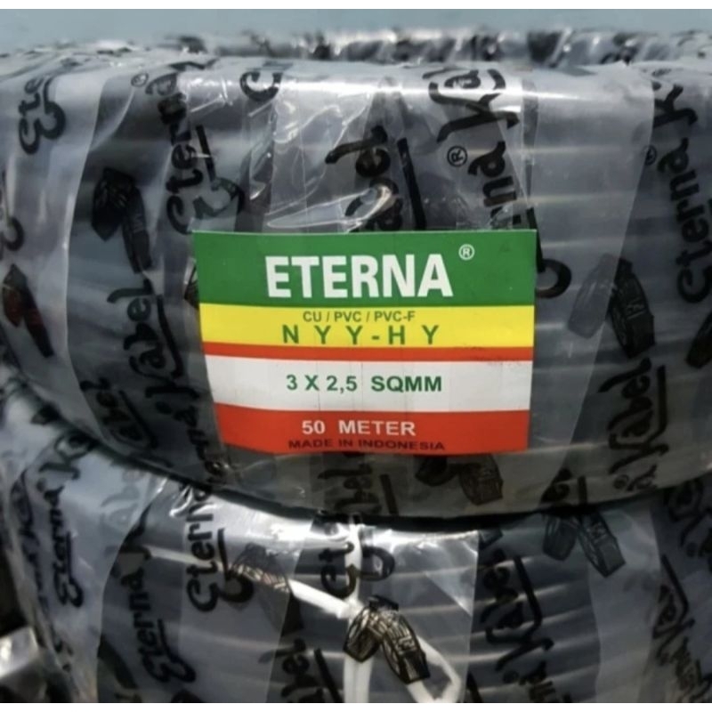 Kabel Listrik NYYHY 3x2.5 mm2 Eterna Kabel Listrik Hitam Serabut NYYHY 3 X 2.5 MM ( 1 Roll = 50 / 10