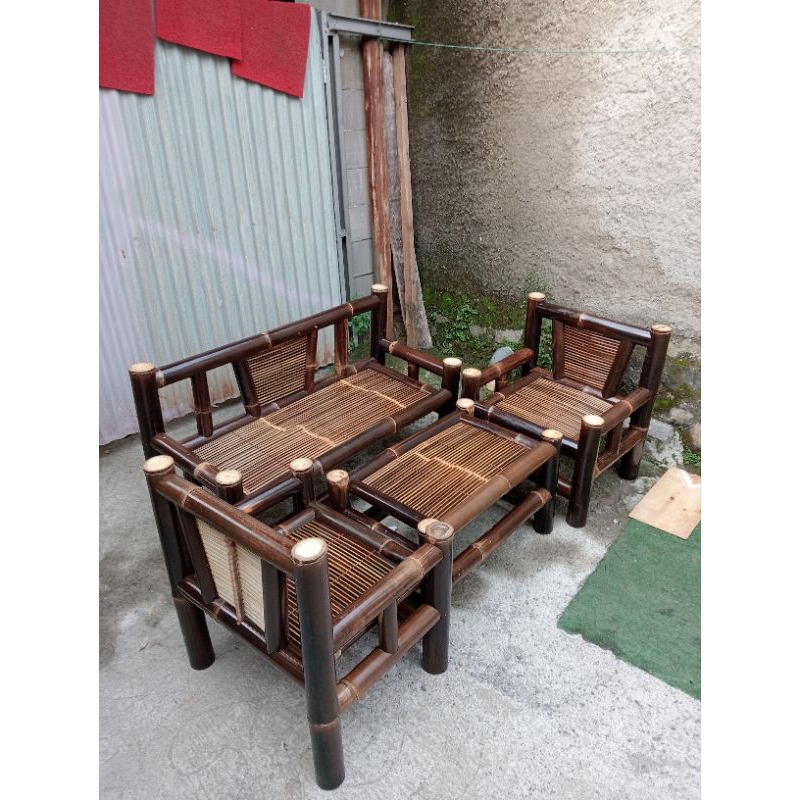 kursi bambu hitam 1set