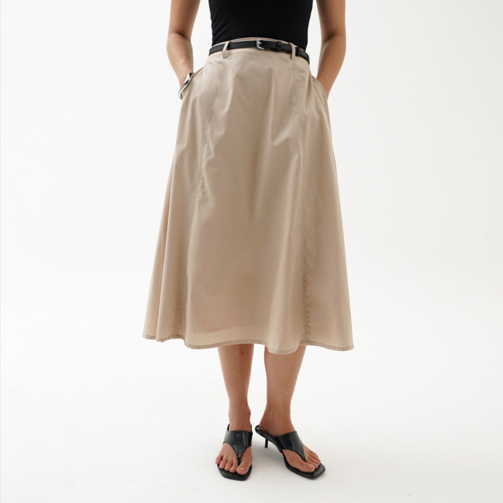 Mississippi Poplin Midi Skirt Rok Midi LIN000698M Cream
