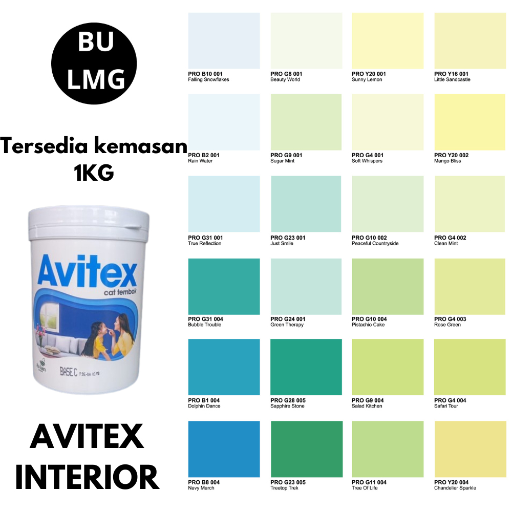 AVITEX 1KG TINTING | Cat Tembok, Plafon Interior Berkualitas | Bisa Request Warna (Avitex Tinting et
