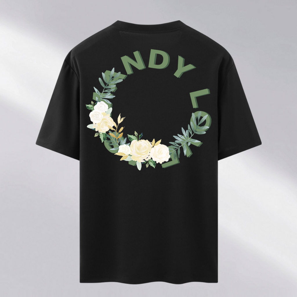 Hitam "Nandy Love" dengan Hiasan Bunga  Kaos Terbaru Gambar Pakaian Pria Pendek