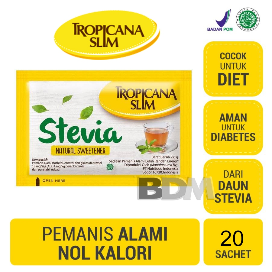 

Tropicana Slim Stevia 20 Sachet Pemanis Alami Gula untuk Diet Diabetes Diabet