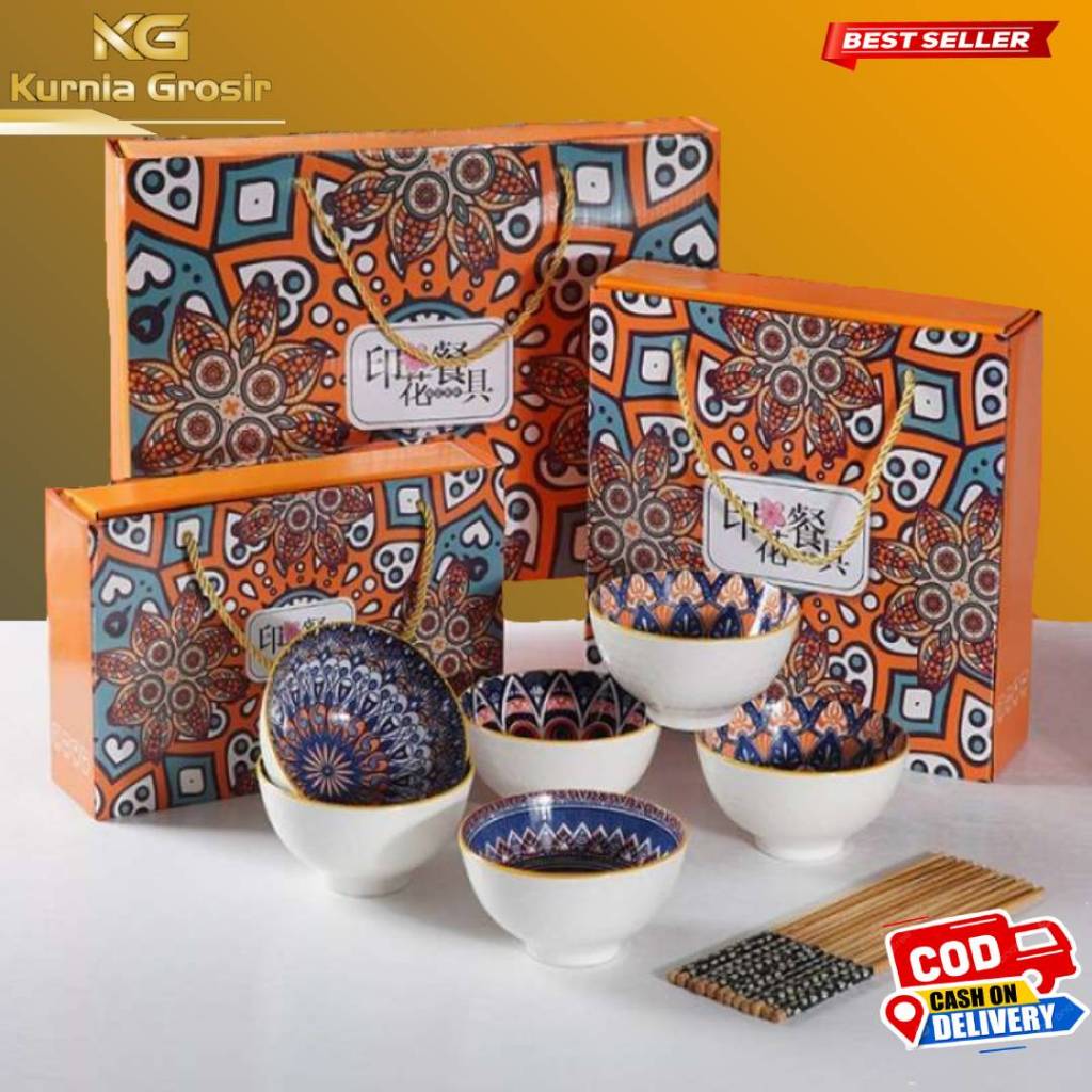 Mangkok set Japanese Bowl Set premium / Mangkuk Gift Keramik Flowers Japanese Bowl