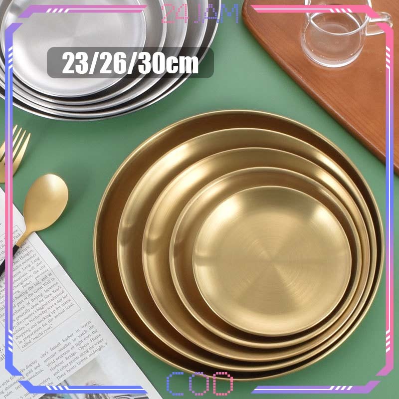 Nampan Emas Bulat Nampan Stainless Bulat Nampan Warna Gold Piring Emas Stainless Tebal Nampan Bulat