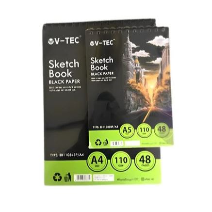 

VTec Sketch book Black Paper A4 A5 110 GSM 48 Page/ Sketchbook Hitam / Buku Sketsa Hitam / Notebook Polos / Note Book Hitam