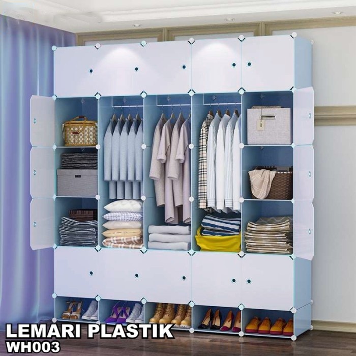 WH003 Lemari pakaian Lemari Plastik Portable Lemari 25 Pintu 5 Rak - 3 Gantungan Baju Lemari Serbagu