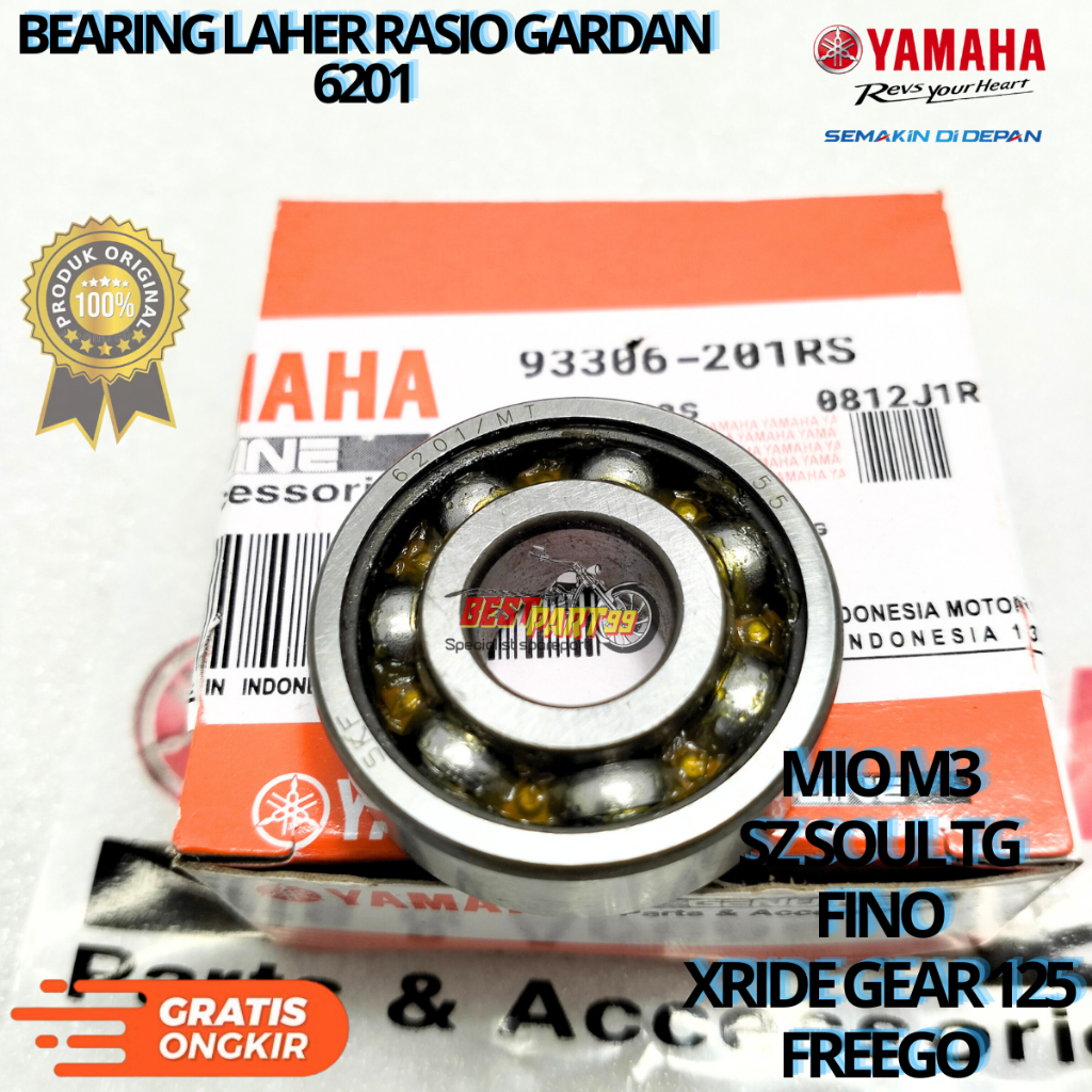 Bearing laher rasio gardan 6201 yamaha untuk motor MIO M3, SZ SOUL GT, X RIDE GT 125. FREEGO. YGP be