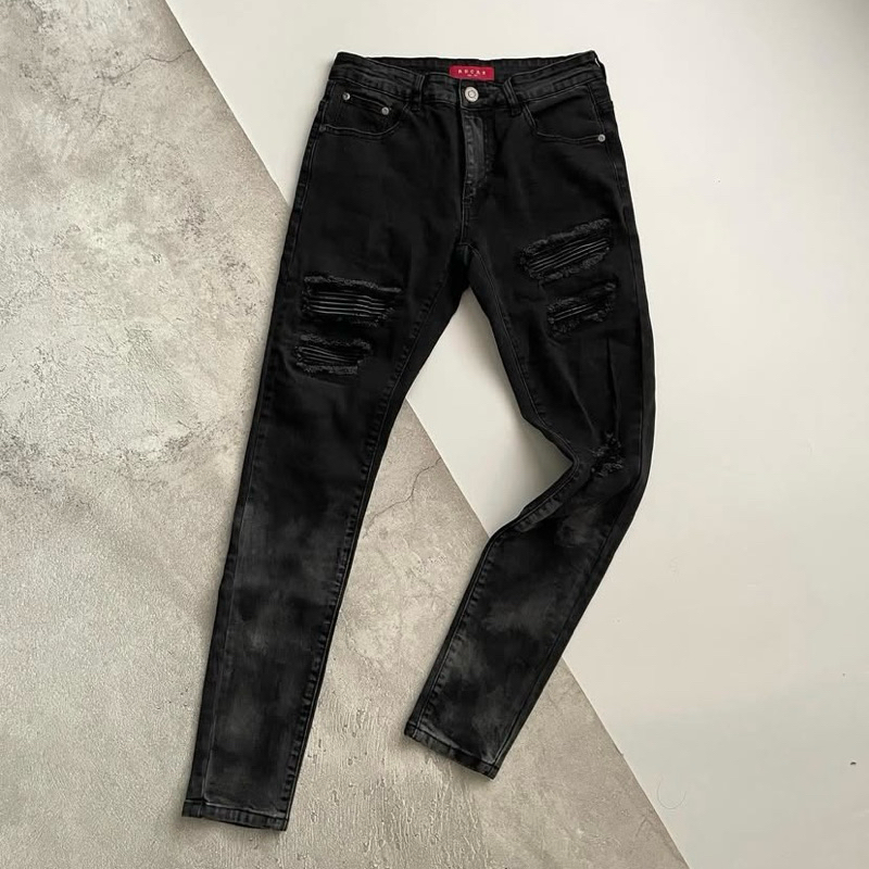 Rucas Black Caviar Leather Washed Jeans