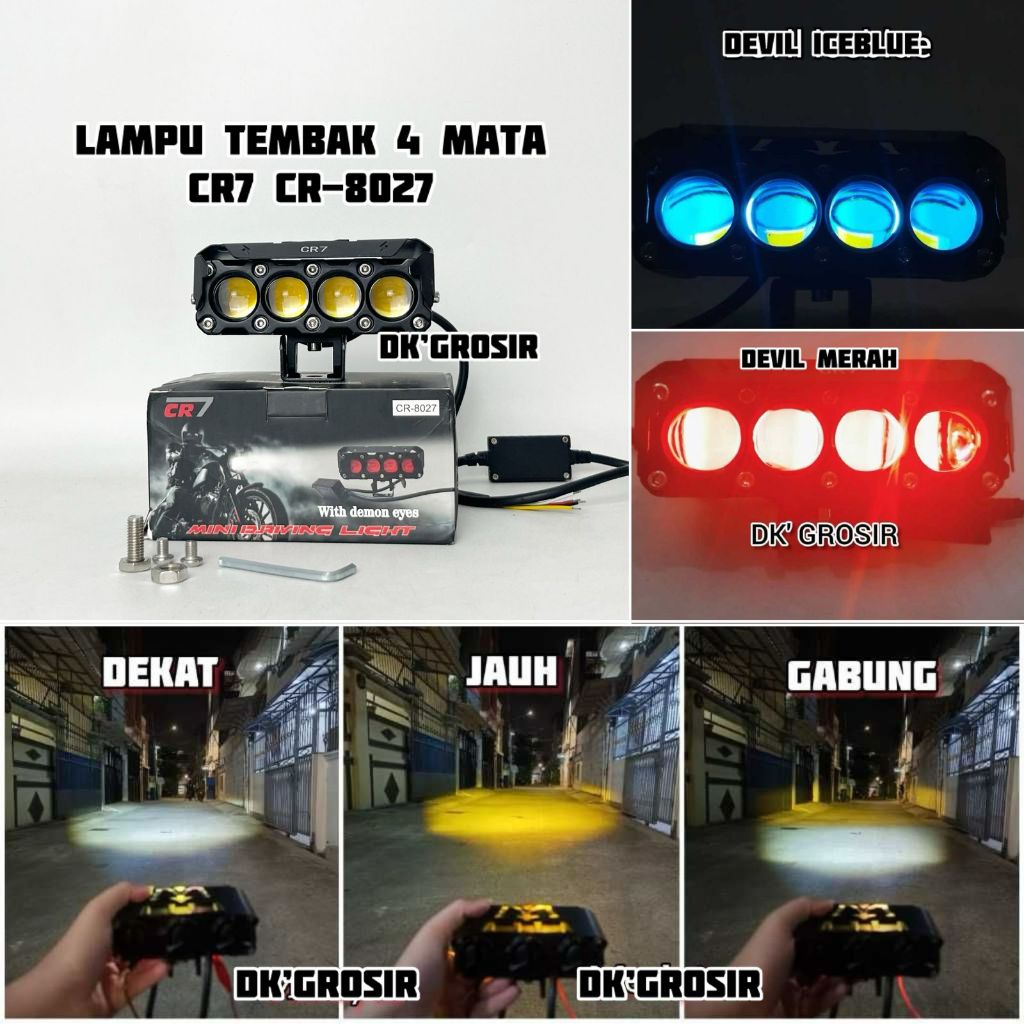 CR7 CR8027 - Lampu Tembak 4 Mata plus devil dan 3 kipas pendingin ballast alumunium waterproof 8027 