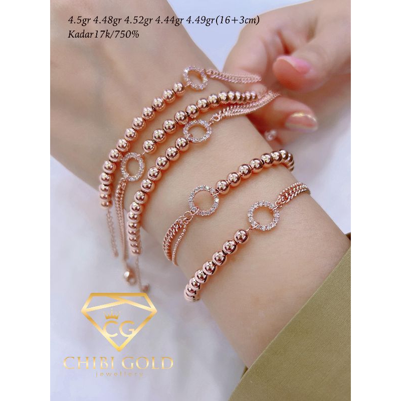 CHIBI LOKASARI - Gelang tangan Boba kombi Rantai emas 750 kadar 17k