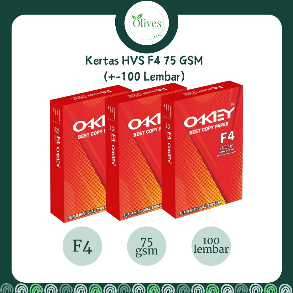 

Olives ❤️ Okey Kertas HVS F4 75 GSM (+-100 Lembar) / Kertas HVS F4