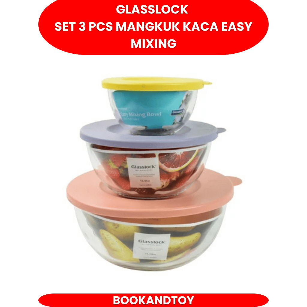 Glasslock Set 3 Pcs Mangkuk Kaca Easy Mixing Bowl