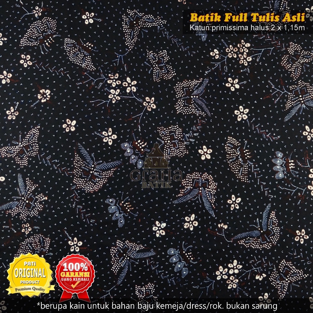 KAIN BATIK TULIS BAKARAN ASLI PATI BAHAN KATUN PREMIUM KUPU KLASIK
