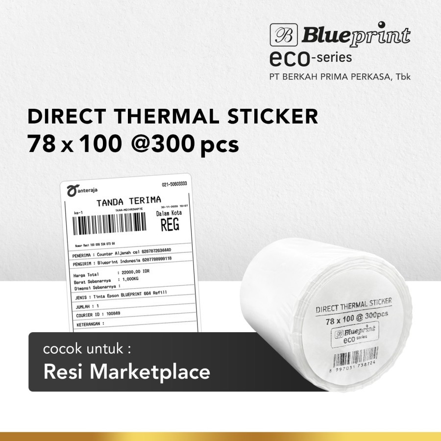 

ECO BLUEPRINT 78x100 mm isi 300pcs Label Resi, Label Online Shop Direct Thermal Sticker DTS