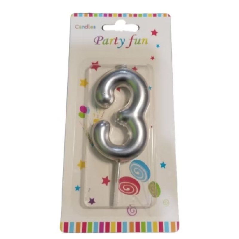 LILIN ULANG TAHUN / LILIN ANGKA 3 SILVER