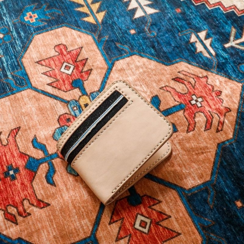 HISTRO stockholm natural leather wallet denim blue line  selvedge 17oz sanforized  - dompet kulit as