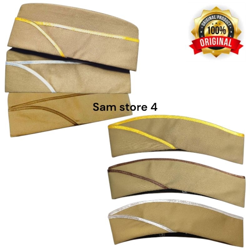 Peci PNS atau Topi Muts Putra dan Putri | Topi Keki Pita Putih, Kuning dan Coklat