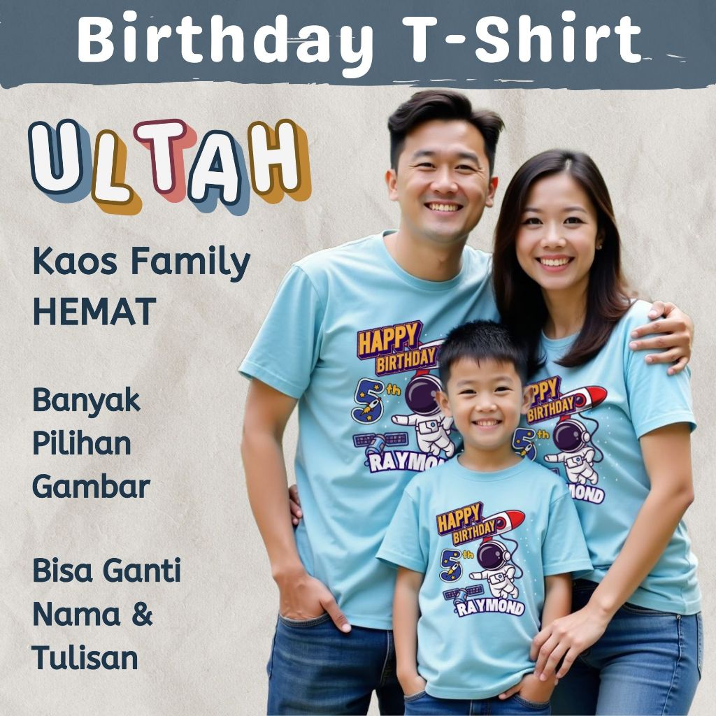 [HEMAT] Kaos Ulang Tahun Anak & Keluarga, Birthday Custom Nama, Baju Kaos Ultah, Kaos Family Couple