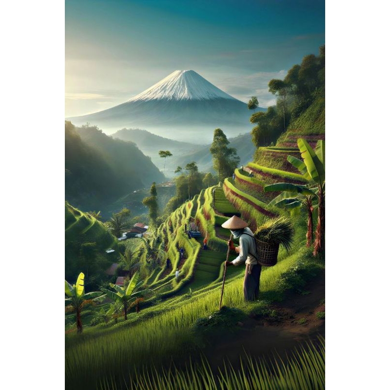 poster cetak, pemandangan pesawahan, hiasan dinding, pemandangan pesawahan, bisa cod