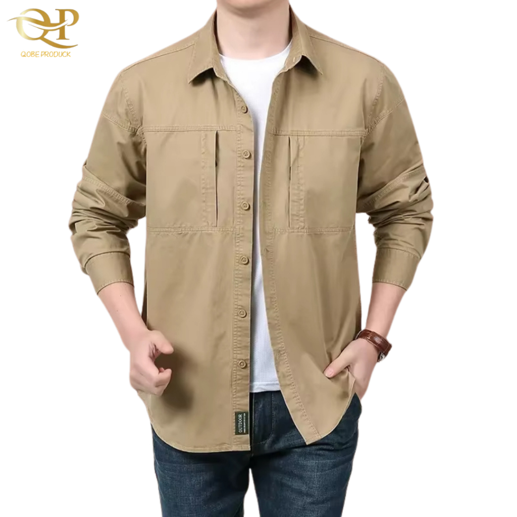 Kemeja Tactical Pria Cream Lengan Panjang / Kemeja Tactical / Kemeja Pria / Kemeja Hitam / Kemeja Ta