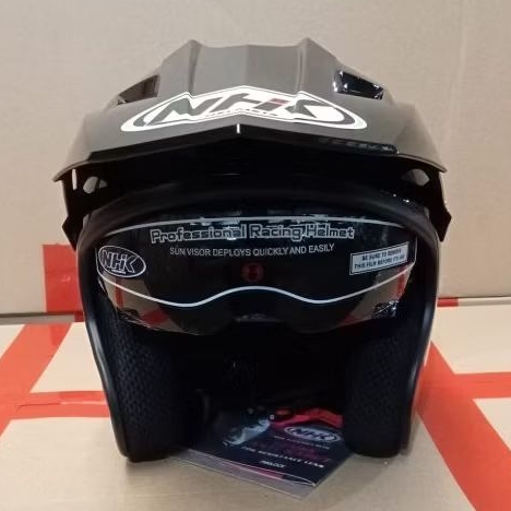 Helm Half Face NHK Supermoto Solid Black Gloss Size S M L XL XXL