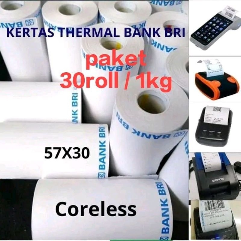 

30 roll kertas thermal BRI 58x30mm 1kg