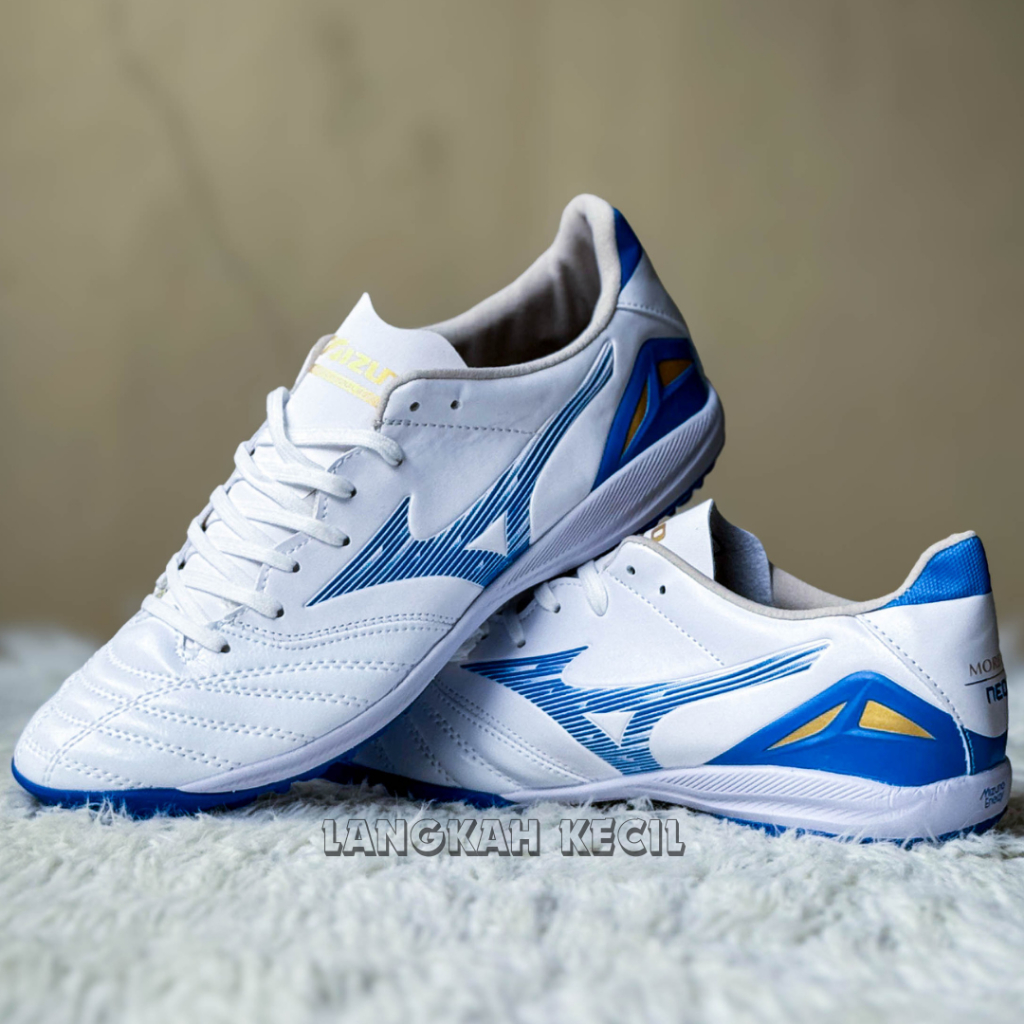 Best Deals Sepatu Futsal Mizuno Morelia Neo 4 Beta Enerzy Pro White Blue Gold Turf Tf