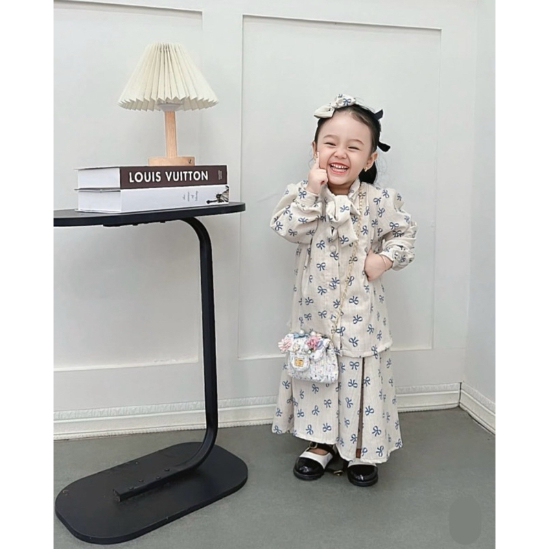 BAJU ANAK PEREMPUAN LEBARAN MOTIF COQUETTE SATU SETEL BLOUSE TALI DAN ROK MEGAR