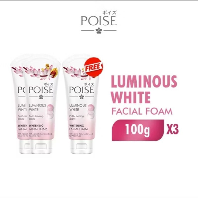 (Paket Isi 3) Poise Sabun Cuci Muka Facial Foam Luminous White 3 x 100gr
