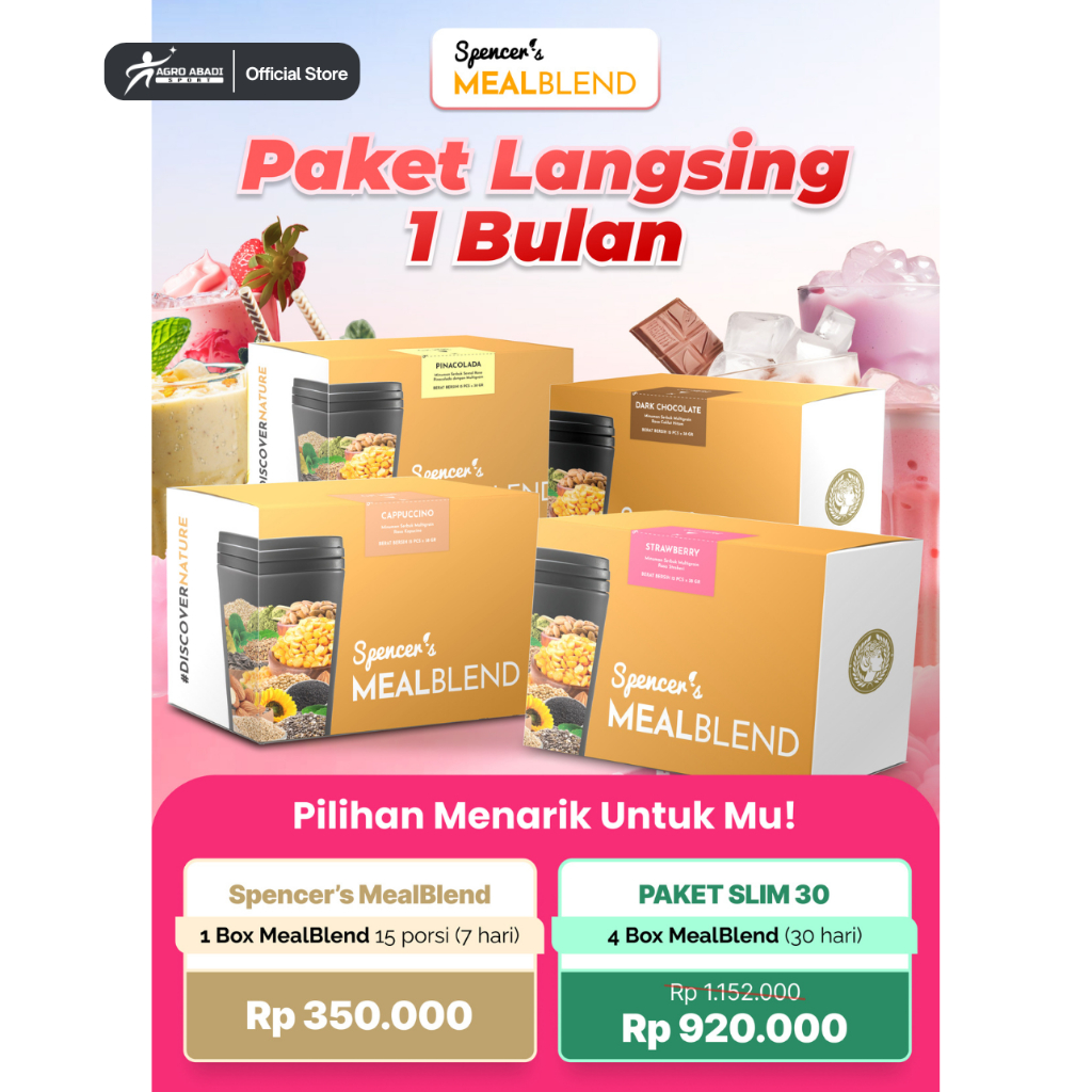 

Paket Murah 4 Box Spencer's MealBlend - Complete Nutrition Meal Solusi Bantu Langsing Alami - 100% Original - Halal Bpom