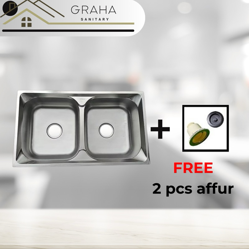 Kitchen Sink Bak Cuci Piring 2 Lubang Tanpa Sayap Stainless Steel 8060 WINSAR