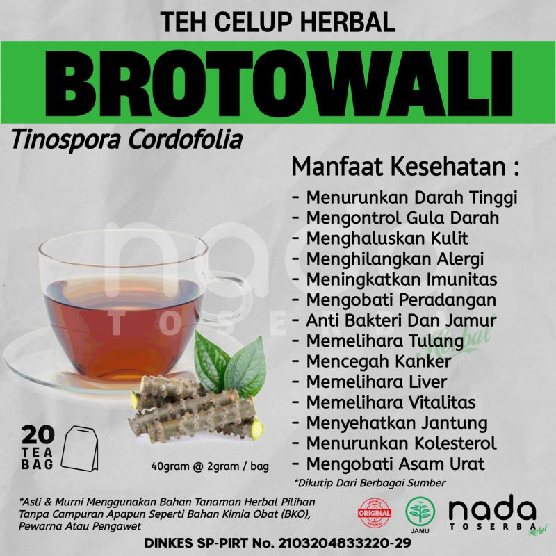 

Teh Celup Herbal BROTOWALI Isi 20 Tea Bag | Gatal Alergi & Diabetes | Tinospora Cordofolia