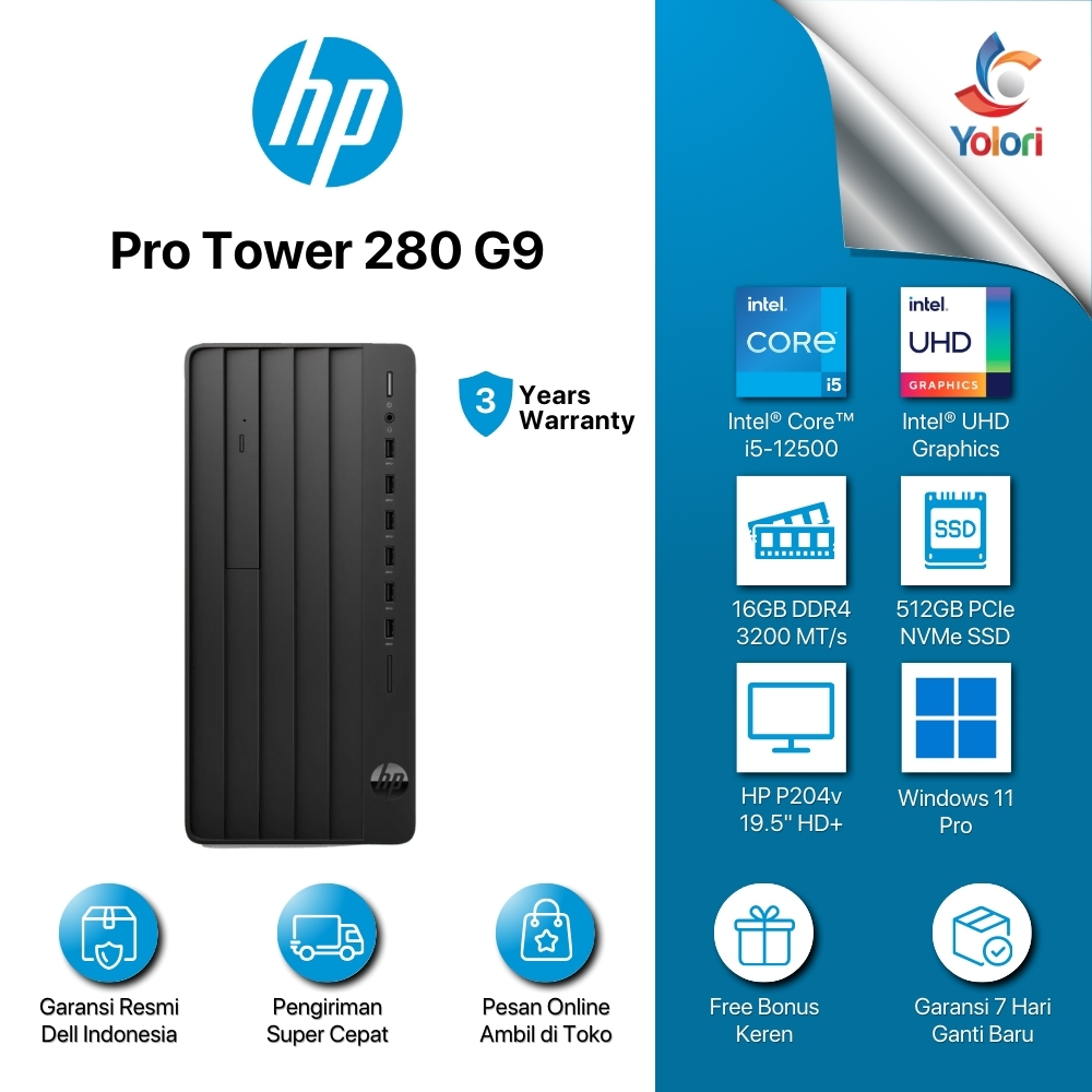 HP Pro Tower 280 G9-8M0Y5PA Ci5-12500 16GB 512GB UMA WIN 11 PRO 3YR + HP Monitor P204v