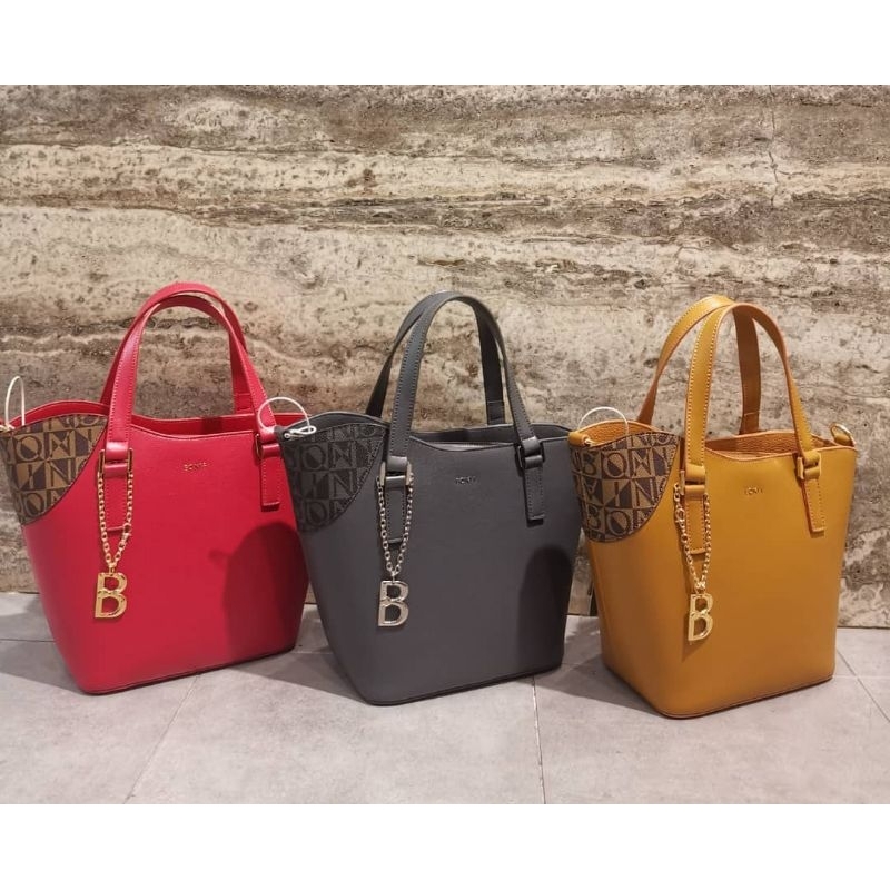 tas bonia original sling bag tabung leather mix monogram