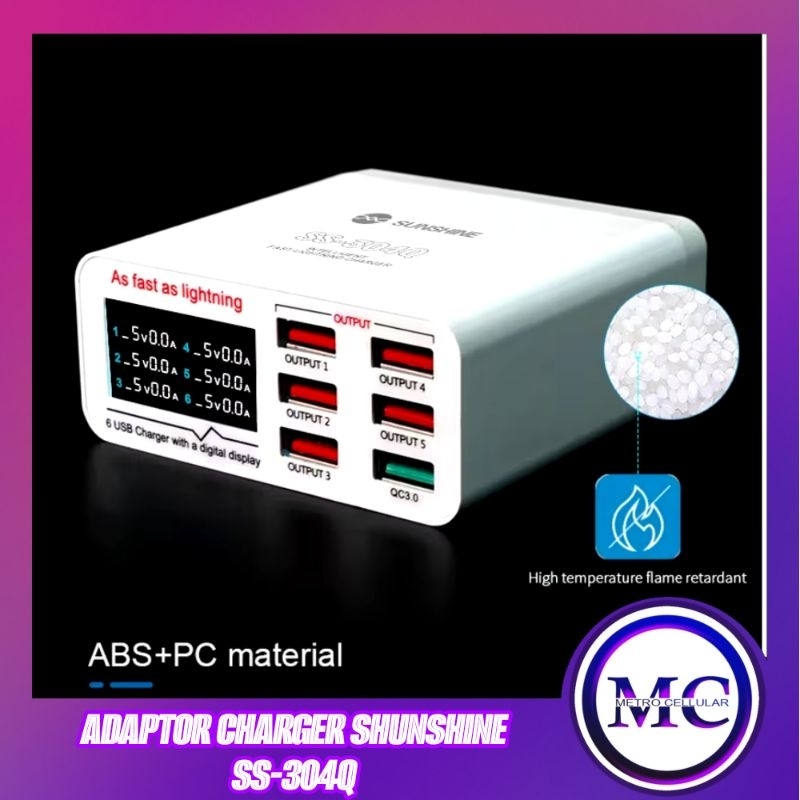 ADAPTOR CHARGER SUNSHINE SS-304Q 6 PORT USB (DIGITAL)