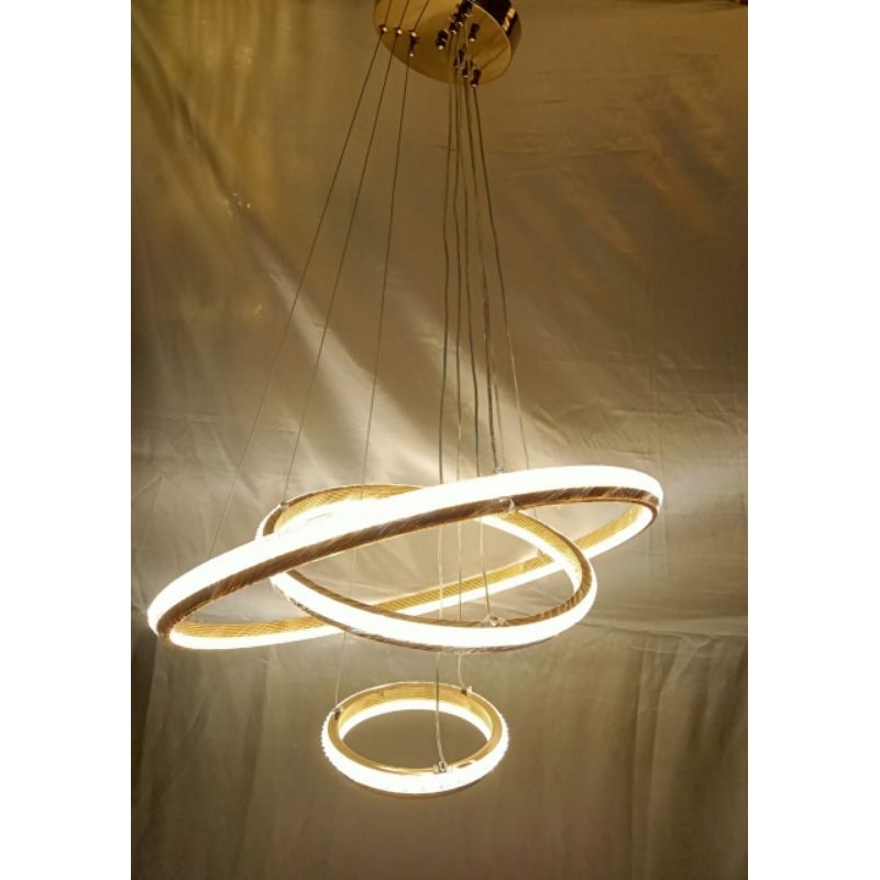 LAMPU GANTUNG 3 RING LED KRISTAL GOLD