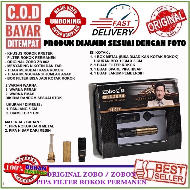 C.O.D Pipe Holder Zobo ZB062 Pipa Saringan Asap Permanen Khusus 8mm Tanpa Karet Seal Box Metal