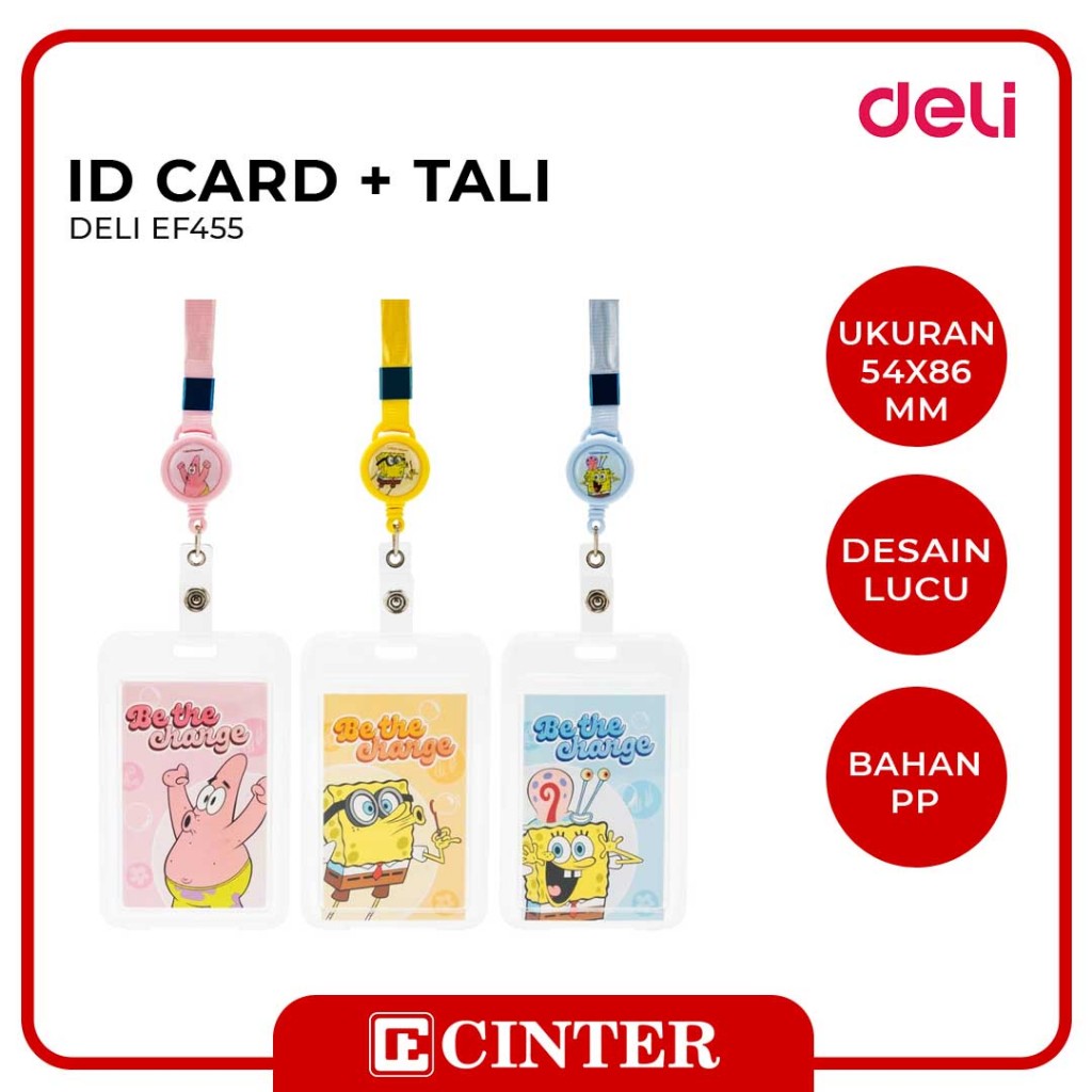 

DELI - NAME TAG / TEMPAT KARTU NAMA + TALI DELI EF455 TEGAK 54X86MM EDISI SPONGEBOB