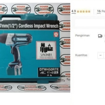 

DTW 450 RTE 1/2" Cordless Impact Wrench MAKITA Alat Buka Baut DTW450
