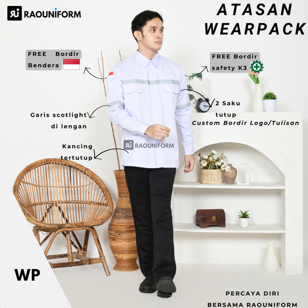 Kemeja Safety K3 proyek lengan panjang/Wearpack safety atasan Panjang/Baju Wearpack Custom Bordir