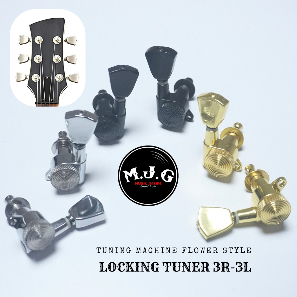 Dryer gitar locking tuning machine puteran gitar elektrik 3R 3L chrome black gold