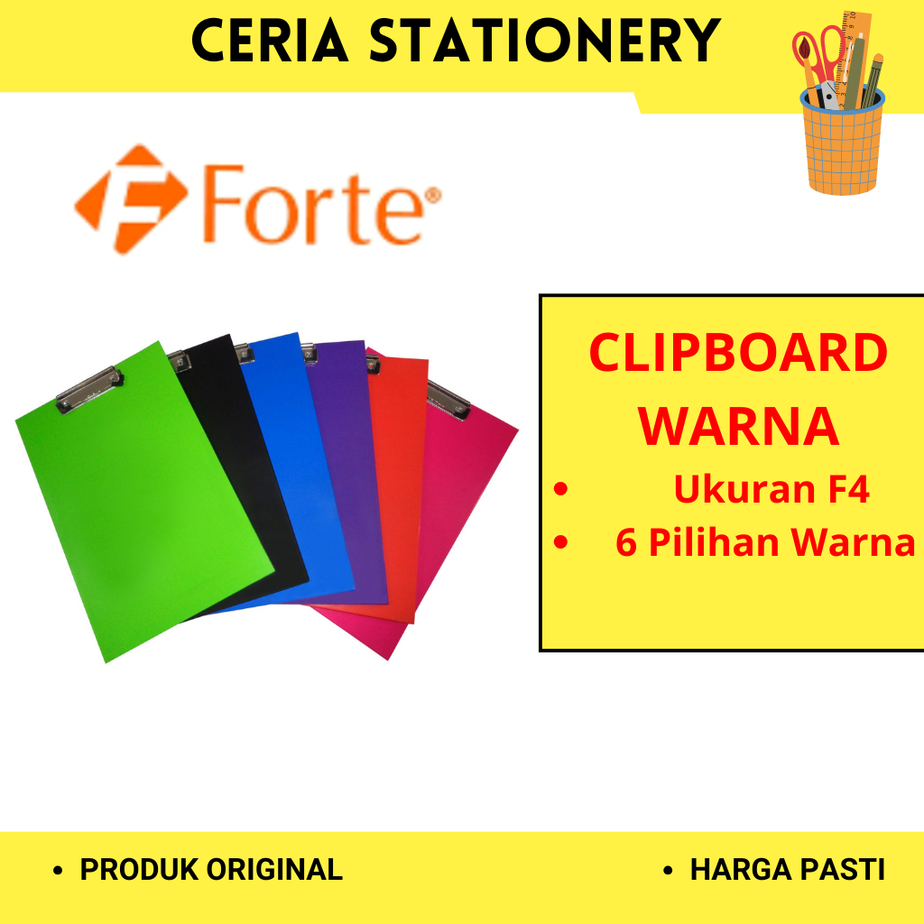 

Forte Clipboard Warna ukuran F4 / Clip Board Warna / Papan Jalan / Papan Ujian Warna