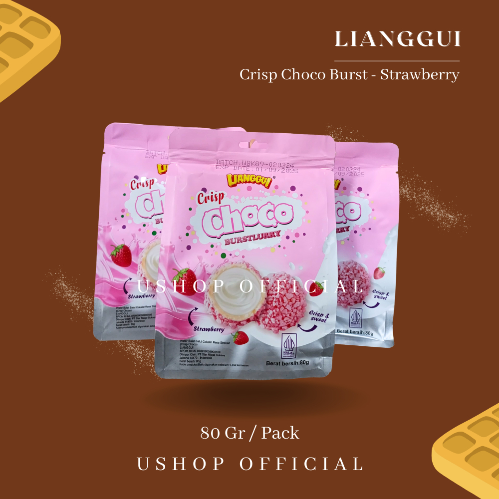 

Lianggui Crisp Choco Burst - Strawberry / Choco & Milk 80 Gr/ Pack - USHOP