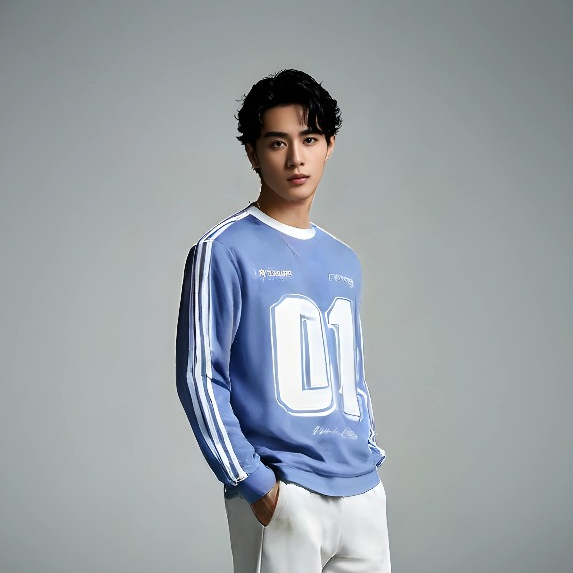 Whyme "Blue Sporty Sweatshirt" LongSleeve Boxy Number pria dan wanita