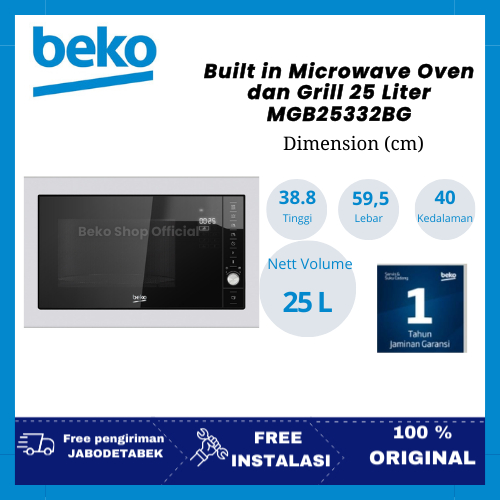 Beko Built in Microwave Oven dan Grill 25 Liter MGB25332BG , MICROWAVE BEKO, MICROWAVE TANAM