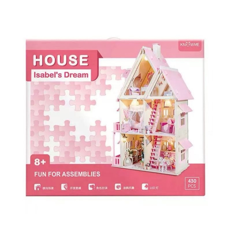 minature doll house DIY mainan anak rumah mini rumah kayu rumah lampu