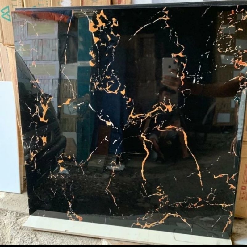 granit lantai 80x80 Black gold Glazed polished