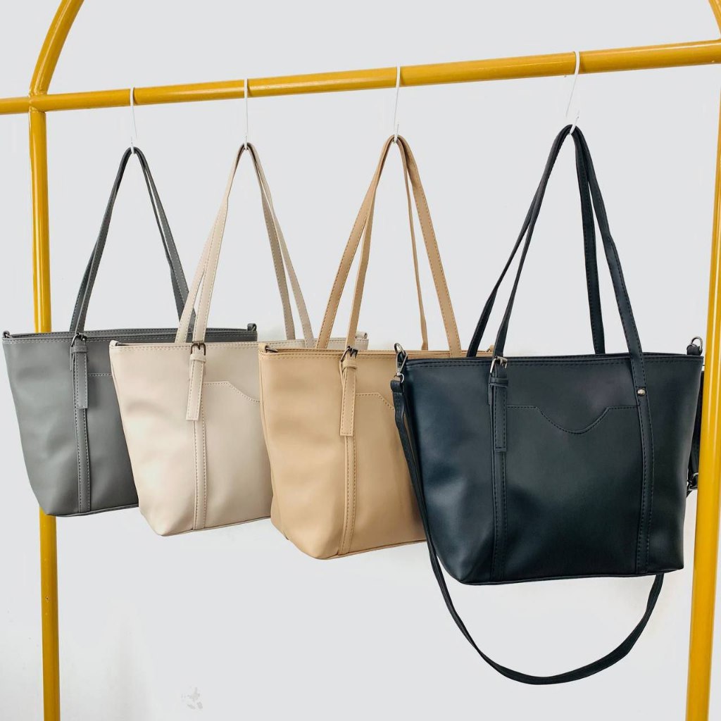 Tas Wanita Totebag Violet Banyak Kantong Tas Kuliah Kantor Desain Elegan